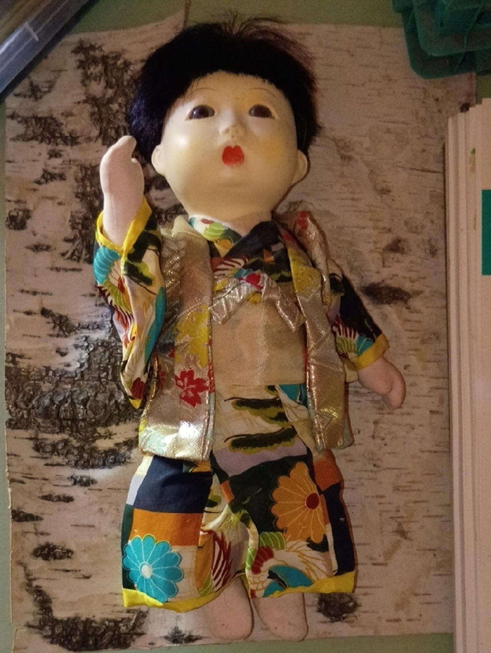 Vintage Asian Style Porcelain Doll in Multicolor Outfit